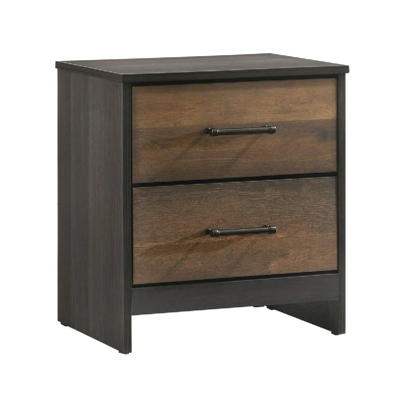 Rustic 2 Drawers Nightstand with Side Panel Support, Gray and Brown