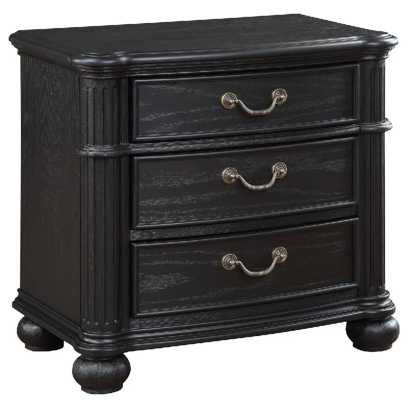 Selena Nightstand, 3 Drawers, Metal Handles in Antique Copper Tone, Black