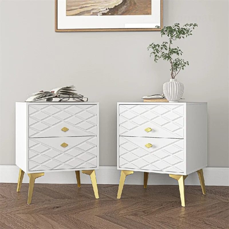 Set of 2 Rhombus Two Drawer Nightstand for Bedroom