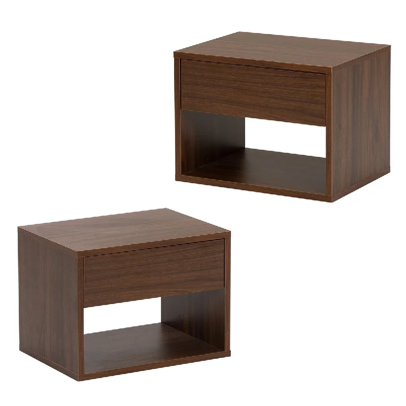 Set of 2, Wall-Mounted Nightstand - Walnut