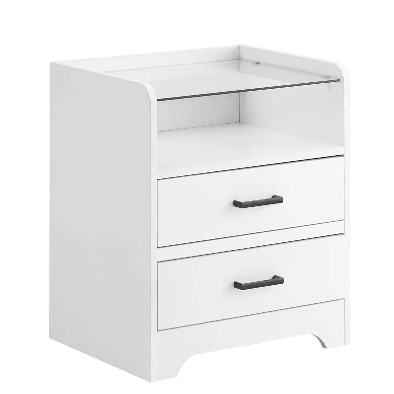 Smart LED Night Stand with 2 Drawers and Glass Top