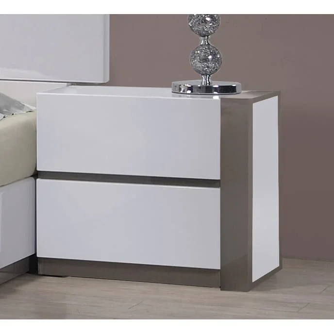 Somette Mehdi Gloss White/ Grey 2-drawer Nightstand