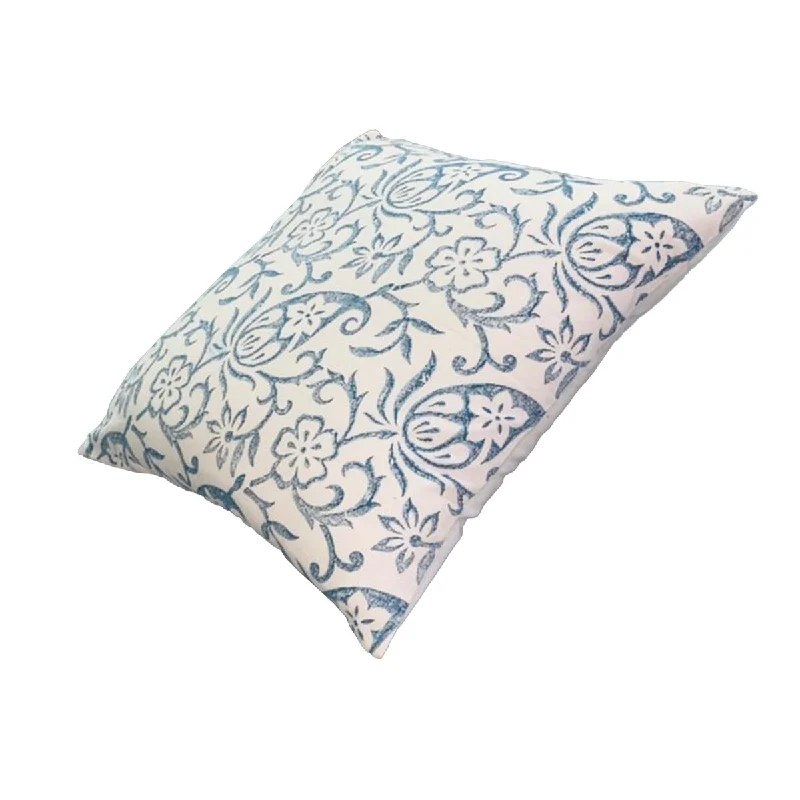 Square Accent Pillow, Paisley Floral Pattern, Soft Cotton Cover - White