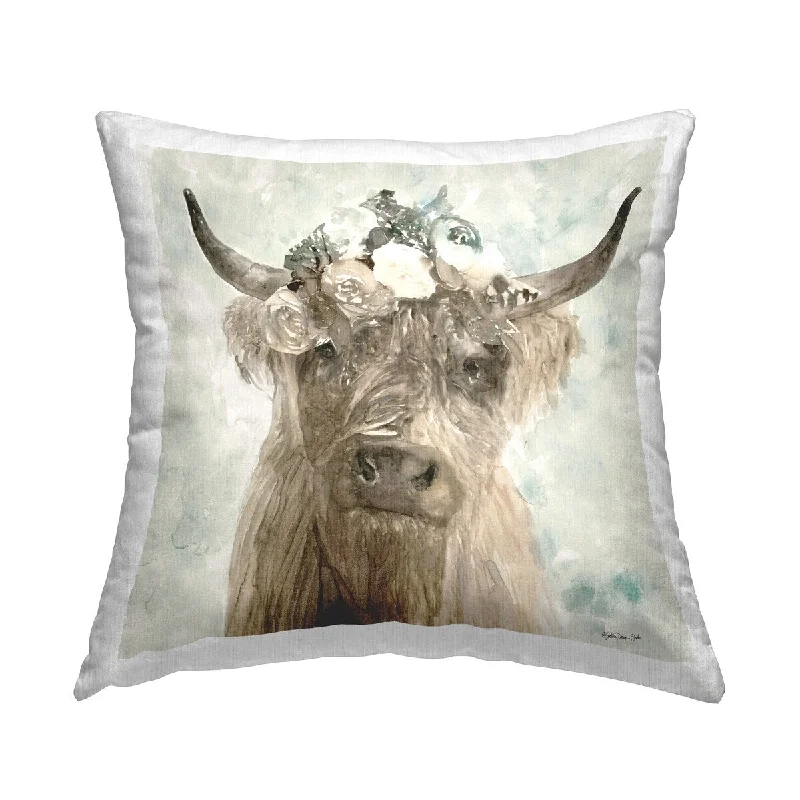 Stupell Delicate Soft Buffalo with Floral Crown Watercolor Decorative Printed Throw Pillow by Stellar Design Studio