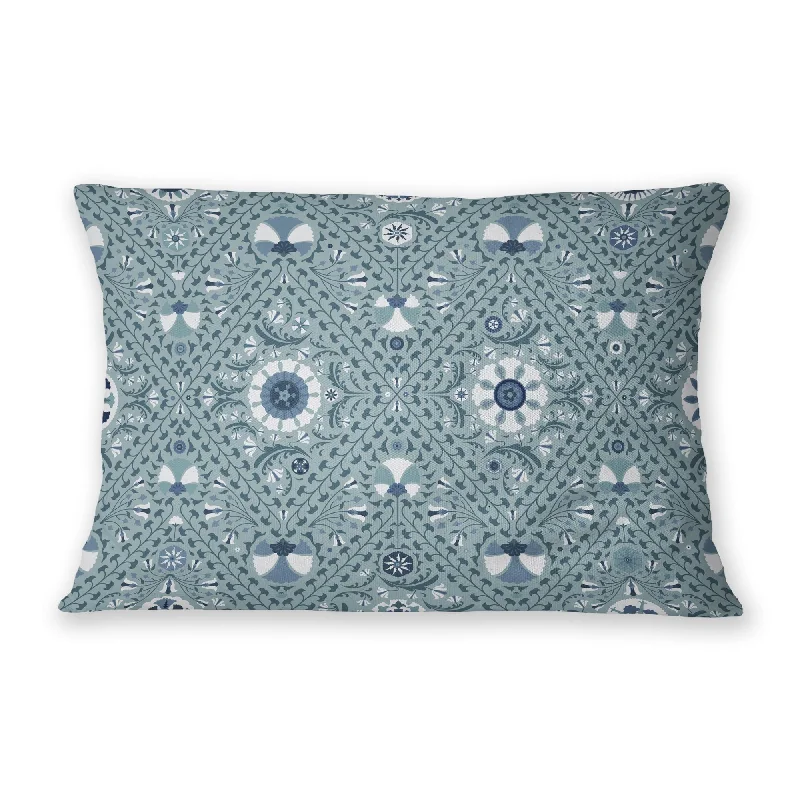 SUZANI IN TILES AQUA Lumbar Pillow By Marina Gutierrez