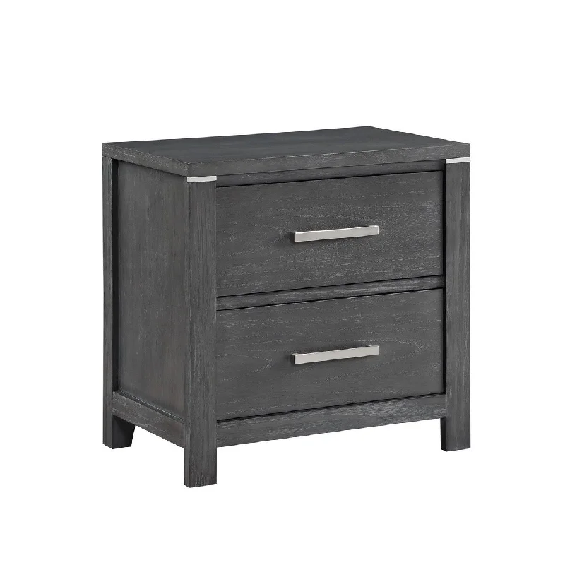 Tal 27 Inch Nightstand, 2 Drawers with Chrome Handles, Charcoal Gray Finish