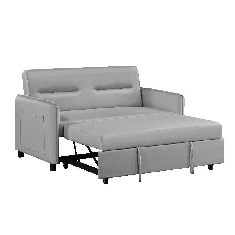 Twin Sofa Bed with Pull-Out Sleeper and Pillow, Modern 57'' Upholstered Sleeper Sofa for Living Room, Gray