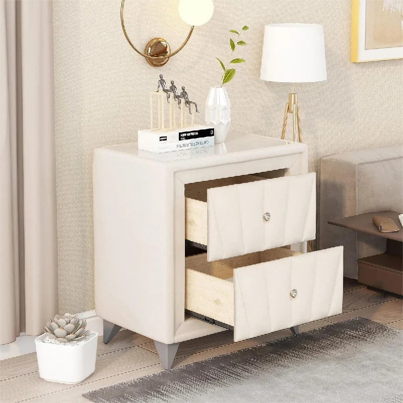 Velvet Upholstered Wooden Nightstand with Two Drawers