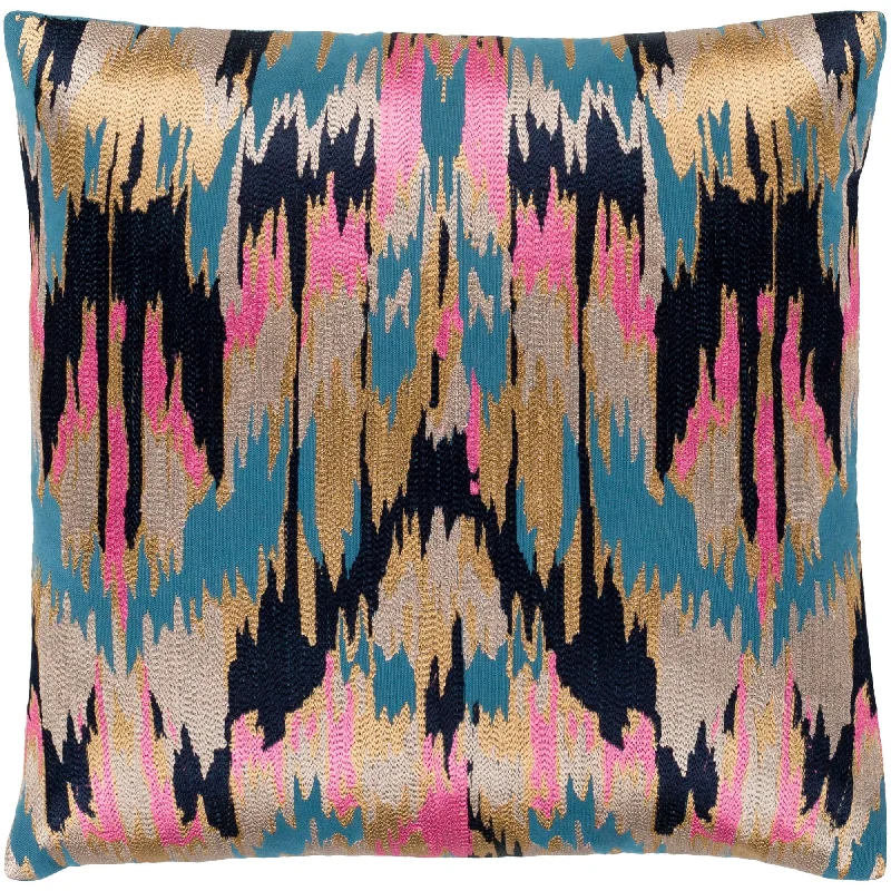 Virgil Hot Pink & Navy Embroidered Ikat Poly Fill Throw Pillow (20" x 20")