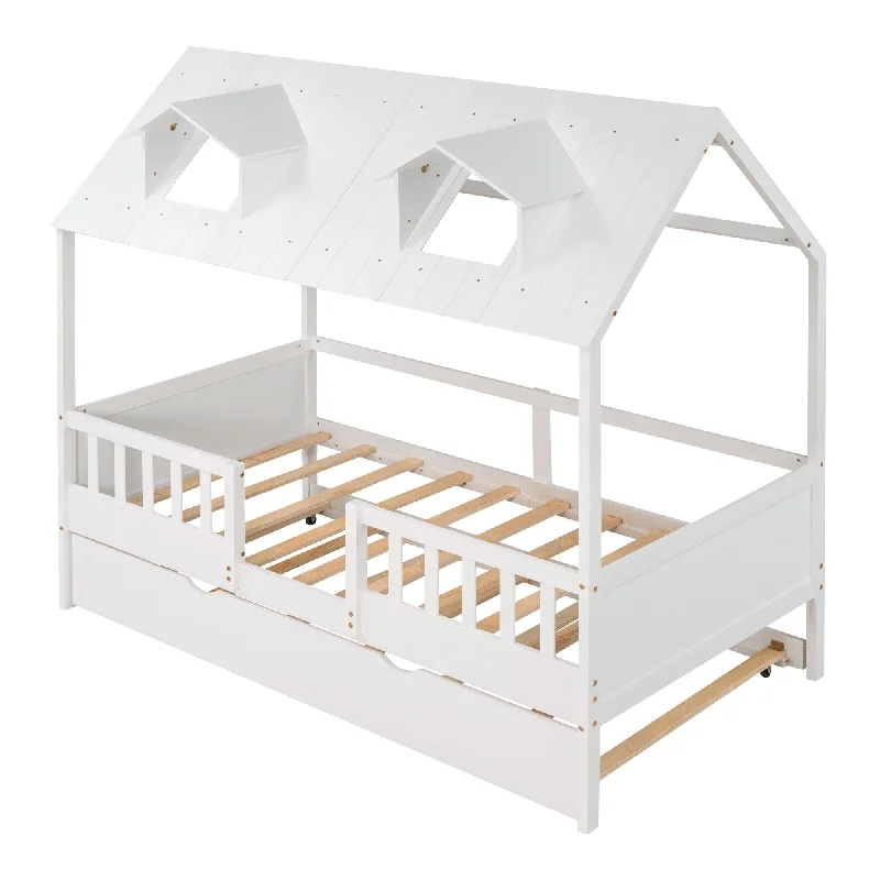 White Pine Playhouse Bed with Trundle & Fence