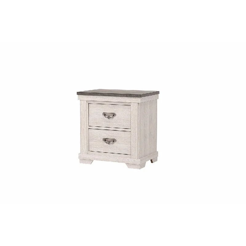 White Wooden Modern Nightstand Two Drawers