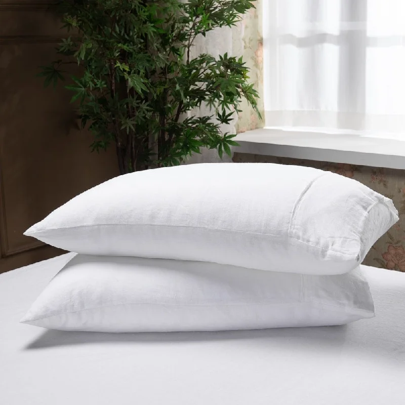 WHOLINENS Stone Washed French Linen Pillow Cases 2Pcs Side Opening