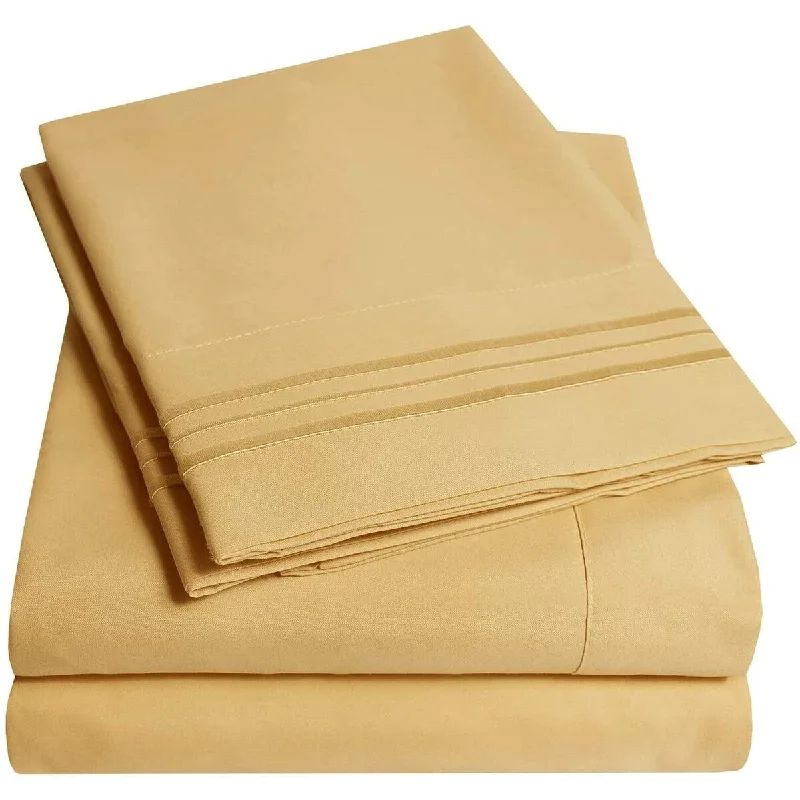 4 PC Gold Sheet Set 2000 Embroidery Soft Cozy 12" Deep Pocket