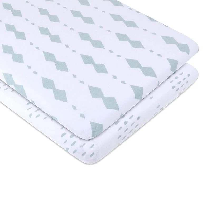 Bassinet Sheet Set Jersey Cotton 2 Pack - Sage Diamond Set