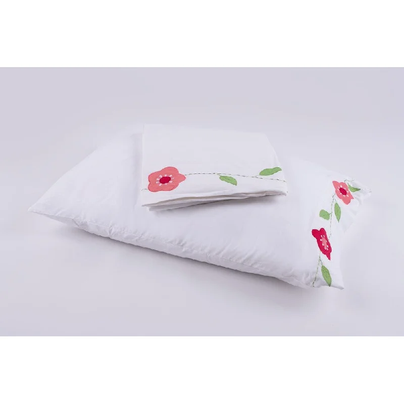 Cottage Home Pink Flower Cotton Embroidered Twin Sheet Set