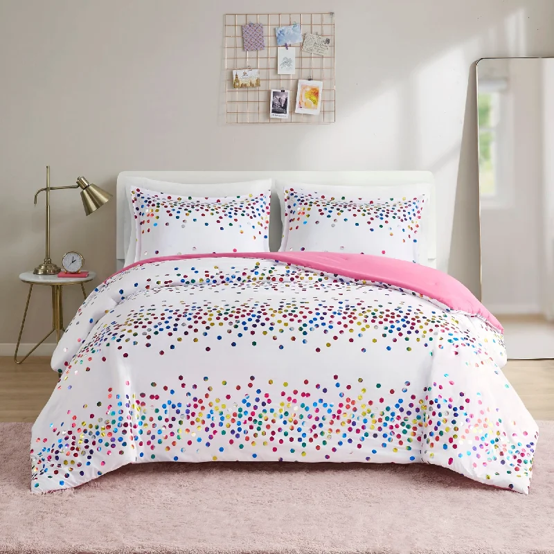 Intelligent Design Cora Rainbow Iridescent Metallic Dot Comforter Set