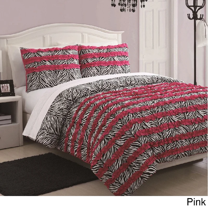 McKenzie 3-piece Zebra Stripe Ruffle Comforter Set