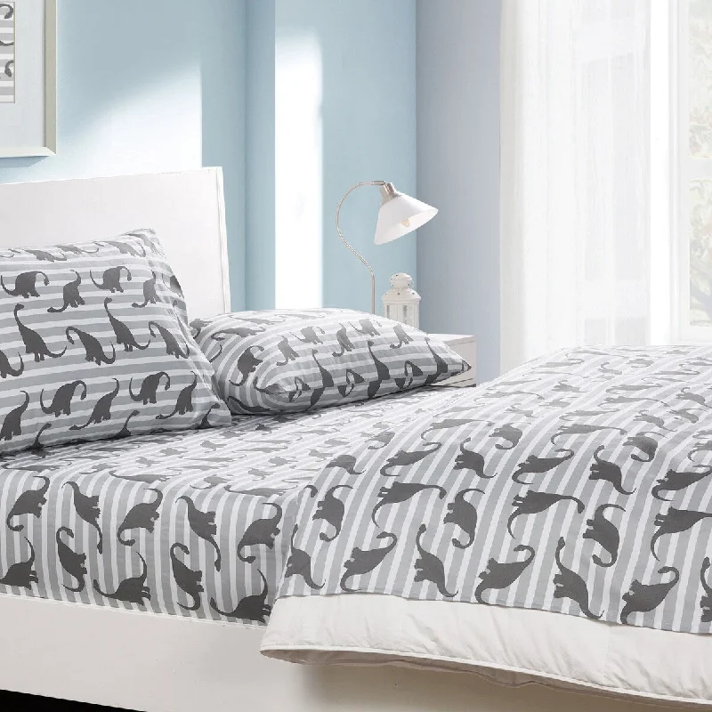 Olivia & Finn Dino Stripe Grey Dinosaur Sheet Set