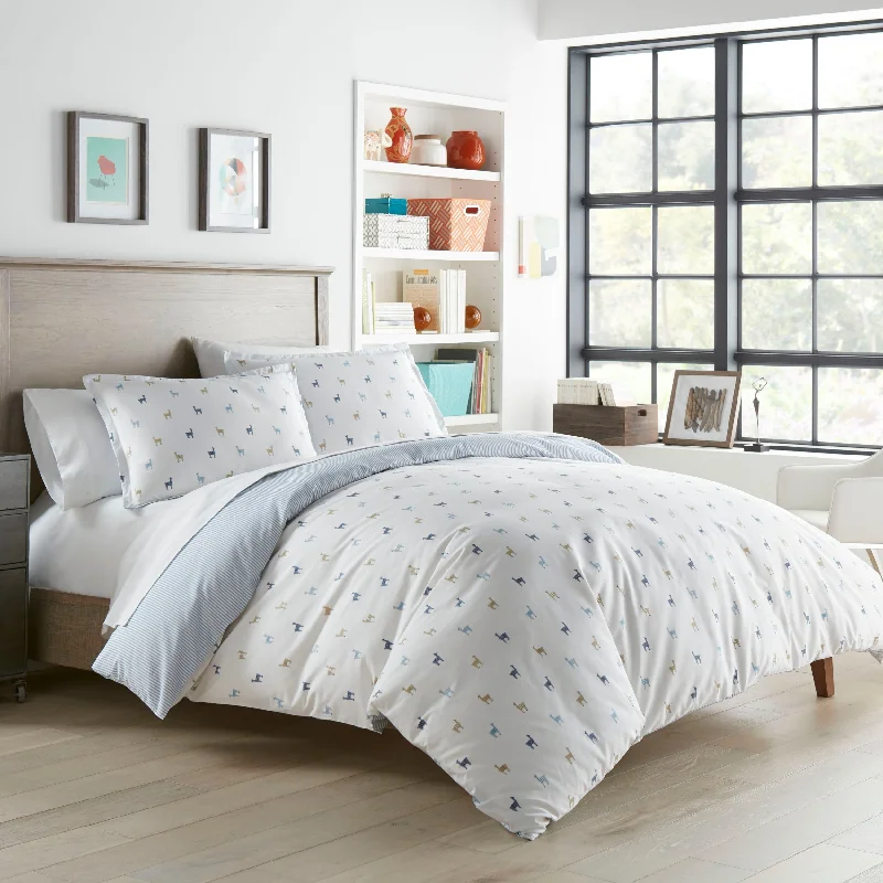 Poppy & Fritz Llamas Cotton Blue Duvet Cover Set