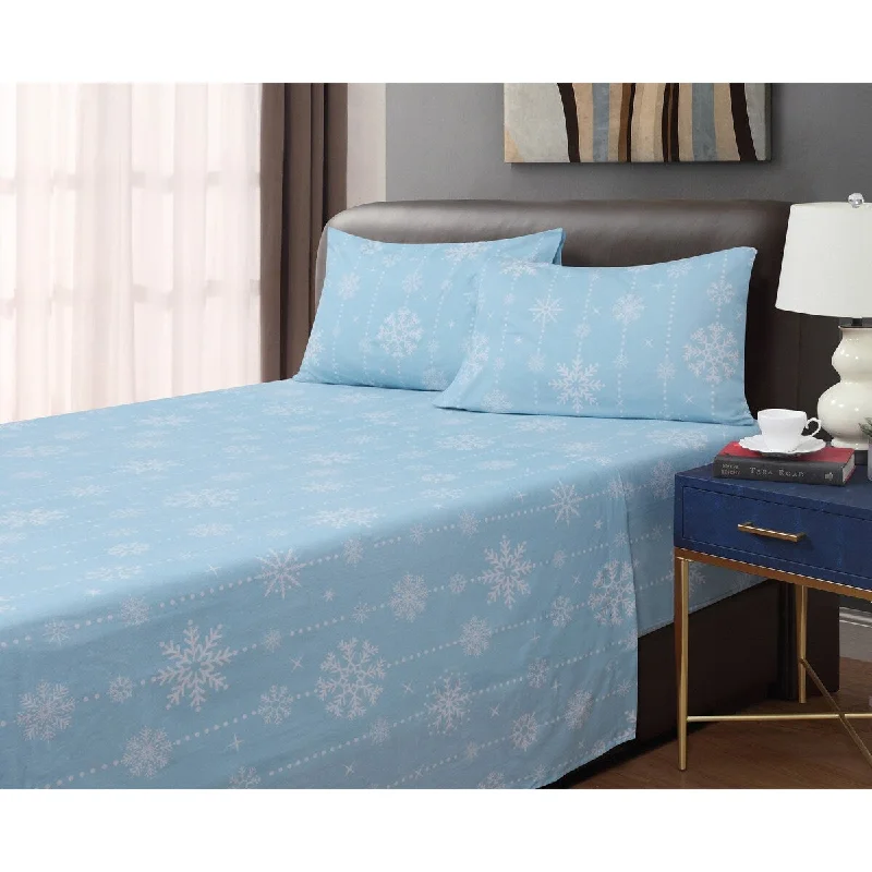 Snowflake Beauty 4-piece Cotton Flannel Sheet Set