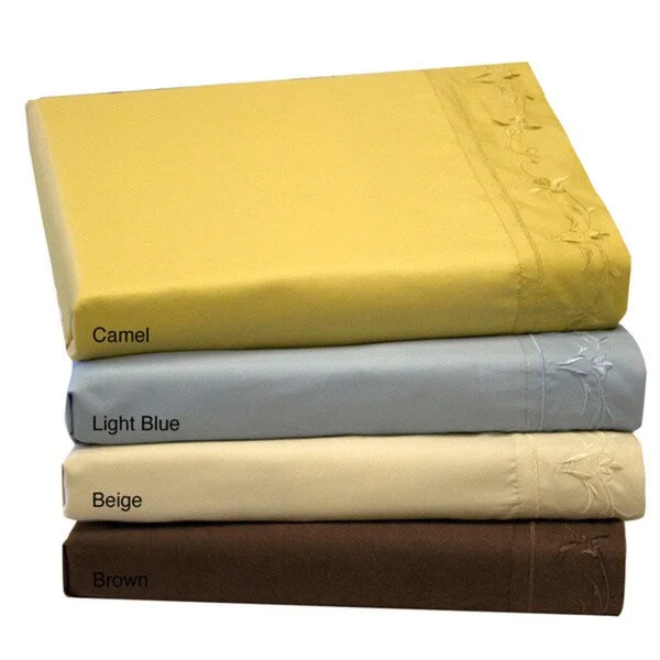 Solid Emboidered Scoll and Floral Sheet Set