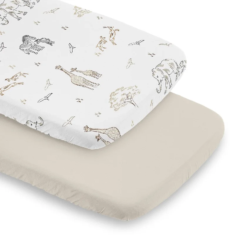 Sweet Jojo Designs Jungle Safari Animals Boy Girl Gender Neutral 2 Pack Baby Bassinet Fitted Sheets Animal Grey Elephant