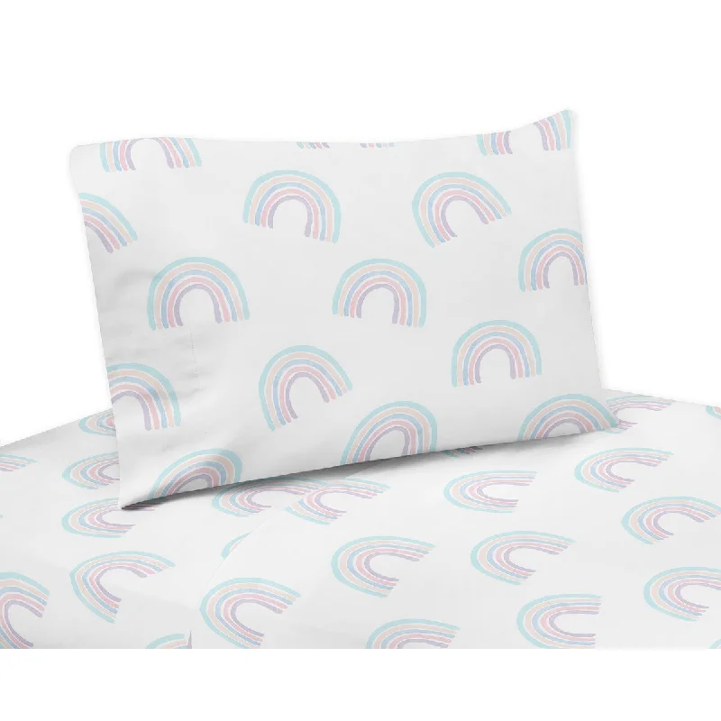 Sweet Jojo Designs Pastel Rainbow Collection 3-piece Twin Sheet Set - Blush Pink, Purple, Teal, Blue and White