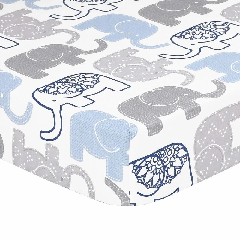 The Peanutshell Little Peanut Fitted Sheet - Navy Elephant