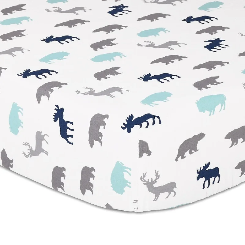 The Peanutshell Woodland Silhouette Navy/Grey Fitted Sheet