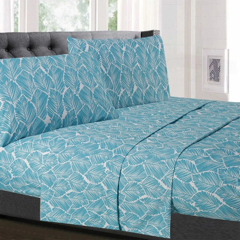 Tropical Teal Leaf Microfiber Sheet Set