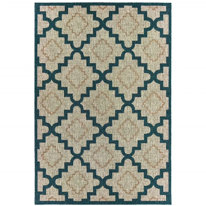 10' X 13' Geometric Stain Resistant Indoor & Outdoor Area Rug - Blue / Gray