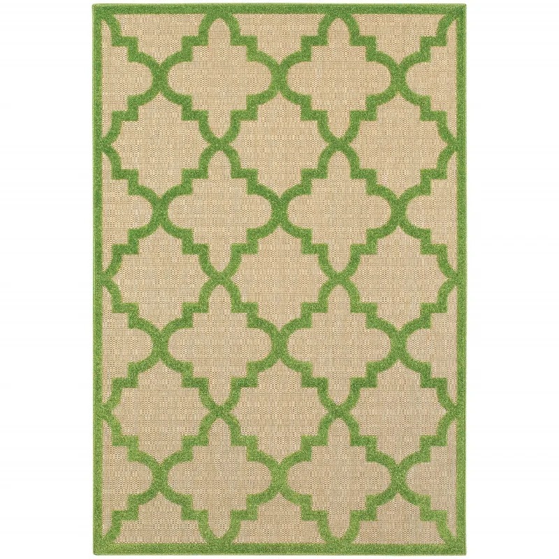 10' X 13' Geometric Stain Resistant Indoor / Outdoor Area Rug - Green