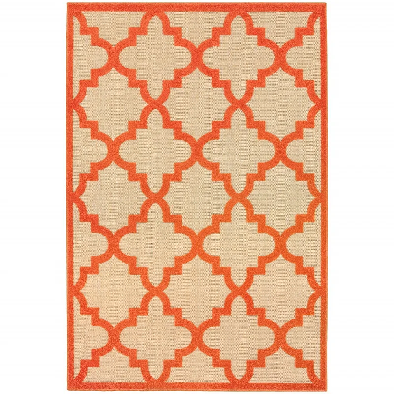 10' X 13' Geometric Stain Resistant Indoor / Outdoor Area Rug - Orange