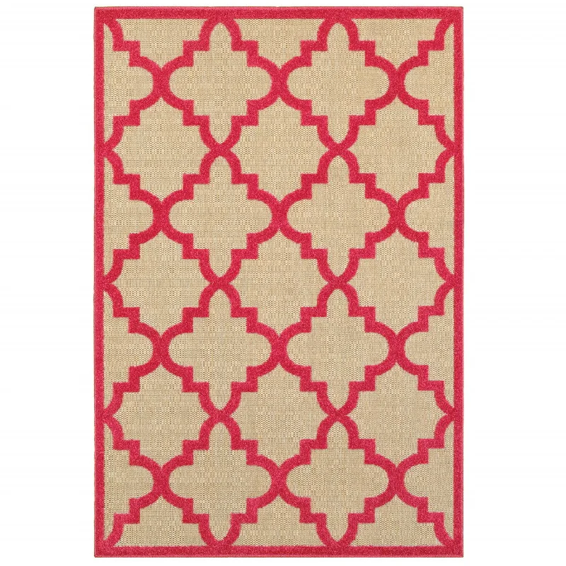 10' X 13' Geometric Stain Resistant Indoor / Outdoor Area Rug - Red