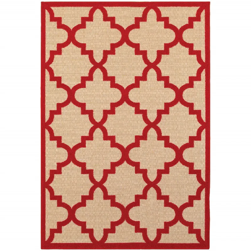 10' X 13' Geometric Stain Resistant Outdoor / Indoor Area Rug - Red