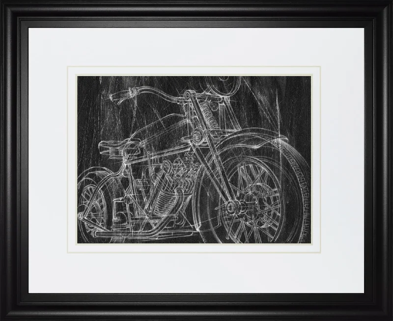 34x40 Motorcycle Mechanical Sketch I By Ethan Harper - Black