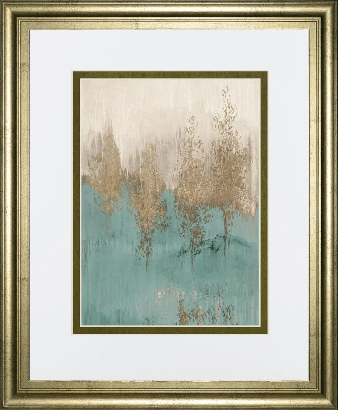 34x40 Through the Gold Trees Abstract II By LanieLoreth - Light Blue