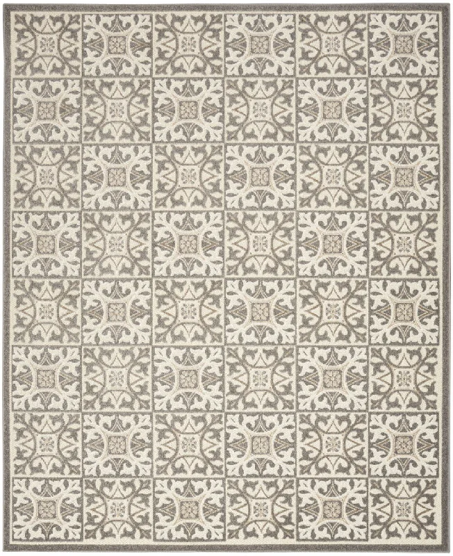 4' X 6' Fleur De Lis Stain Resistant Non Skid Area Rug - Ivory / Gray