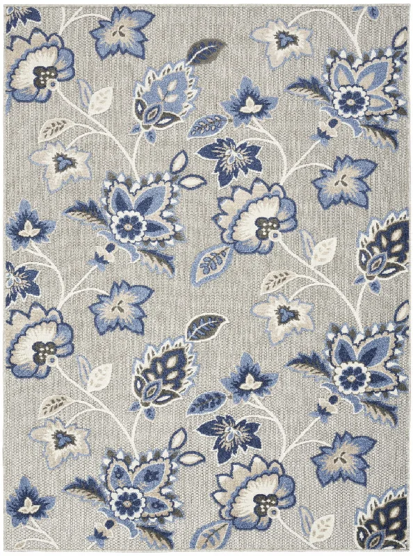 4' X 6' Floral Stain Resistant Non Skid Area Rug - Blue / Gray