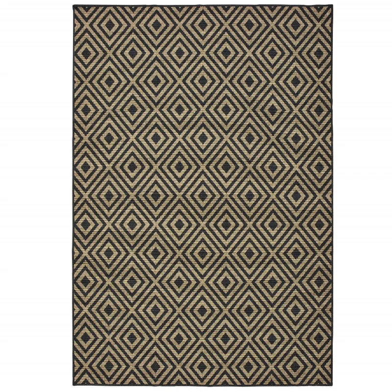 4' X 6' Geometric Stain Resistant Indoor / Outdoor Area Rug - Black / Tan