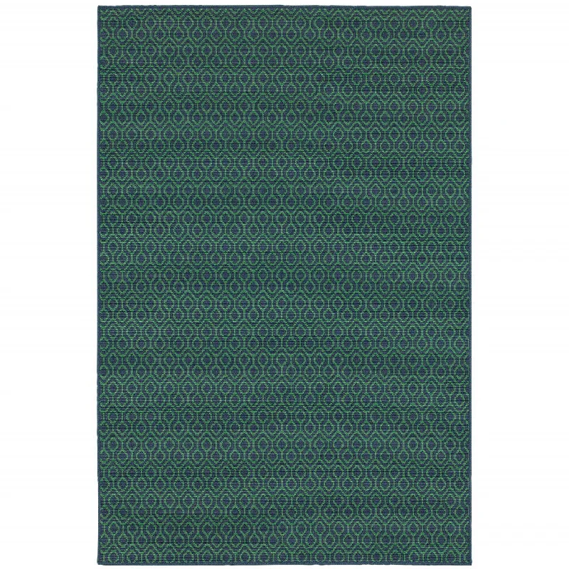 4' X 6' Geometric Stain Resistant Indoor / Outdoor Area Rug - Blue / Green