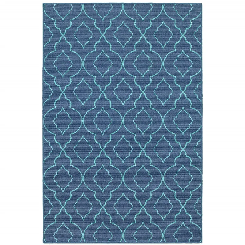 4' X 6' Geometric Stain Resistant Indoor / Outdoor Area Rug - Blue