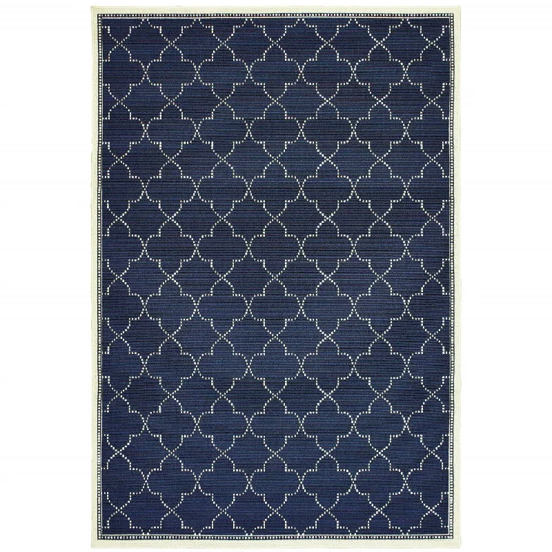 4' X 6' Geometric Stain Resistant Outdoor / Indoor Area Rug - Blue / Ivory