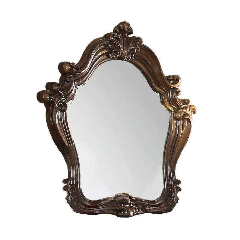 47" Crowned Top Solid Wood Framed Dresser Mirror - Brown