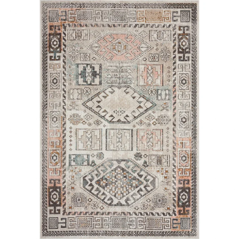 5' X 8' Geometric Stain Resistant Indoor / Outdoor Area Rug - Cream