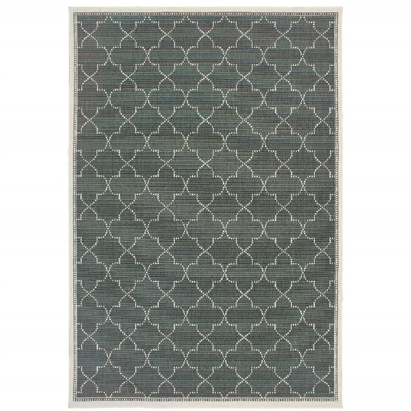 5' X 8' Geometric Stain Resistant Indoor & Outdoor Area Rug - Gray / Ivory