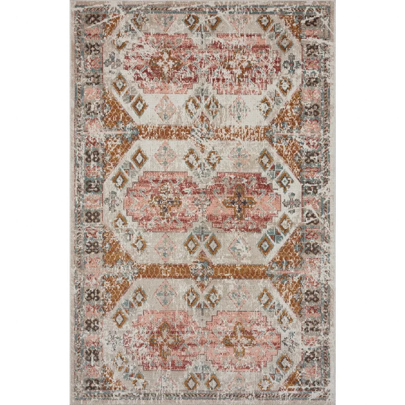 5' X 8' Geometric Stain Resistant Outdoor / Indoor Area Rug - Cream