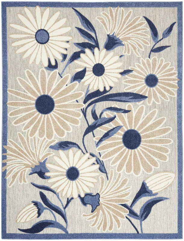 6' X 9' Floral Stain Resistant Non Skid Area Rug - Gray / Blue