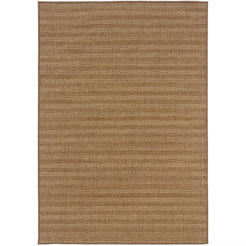 7' X 10' Striped Stain Resistant Indoor / Outdoor Area Rug - Tan