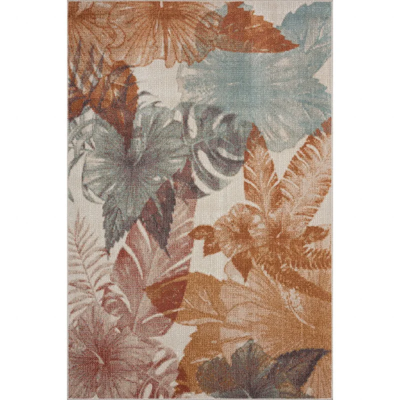 8' X 10' Floral Stain Resistant Indoor / Outdoor Area Rug - Cream